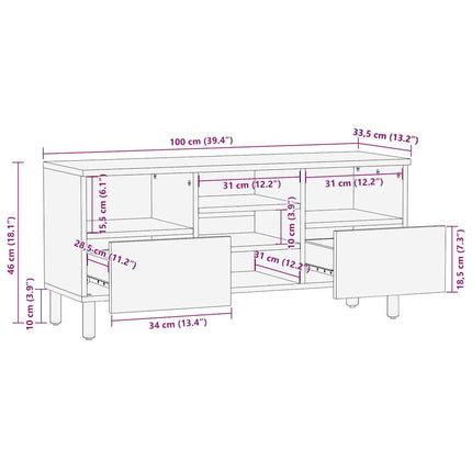 tv-bord 100x33,5x46 cm massivt ru mangotræ sort