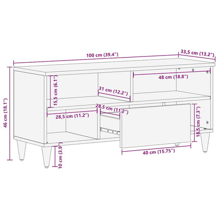 tv-bord 100x33,5x46 cm massivt mangotræ