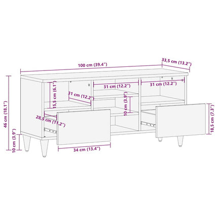 tv-bord 100x33,5x46 cm massivt mangotræ