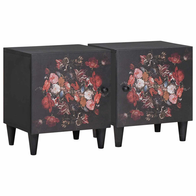 Sengebord med Dør 2 pcs Sort 40 x 33 x 46 cm Massivt mangotræ
