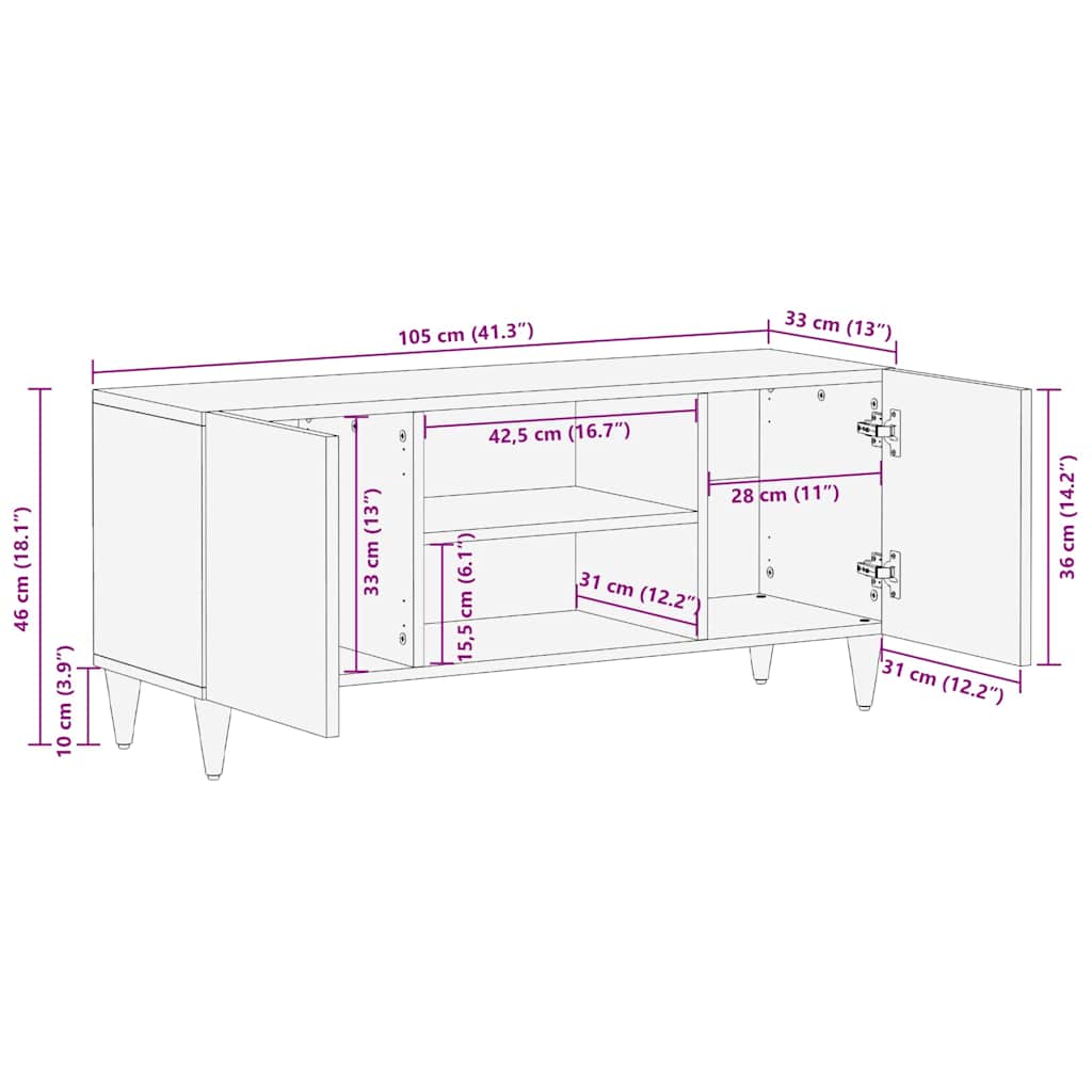 TV-skab med hylde Honningbrun 105 x 33 x 46 cm Massivt mangotræ