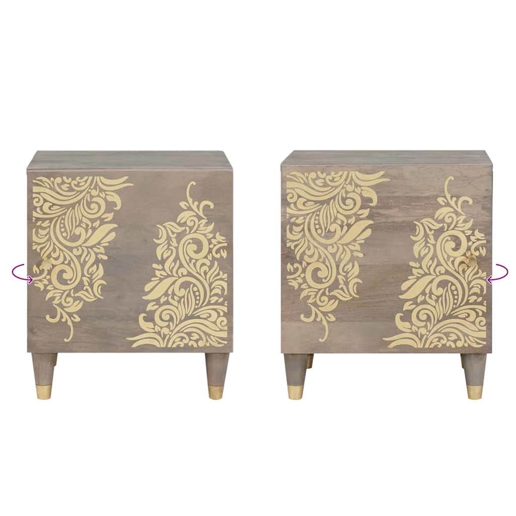 Sengebord med Dør 2 pcs Grå 40 x 33 x 46 cm Massivt mangotræ