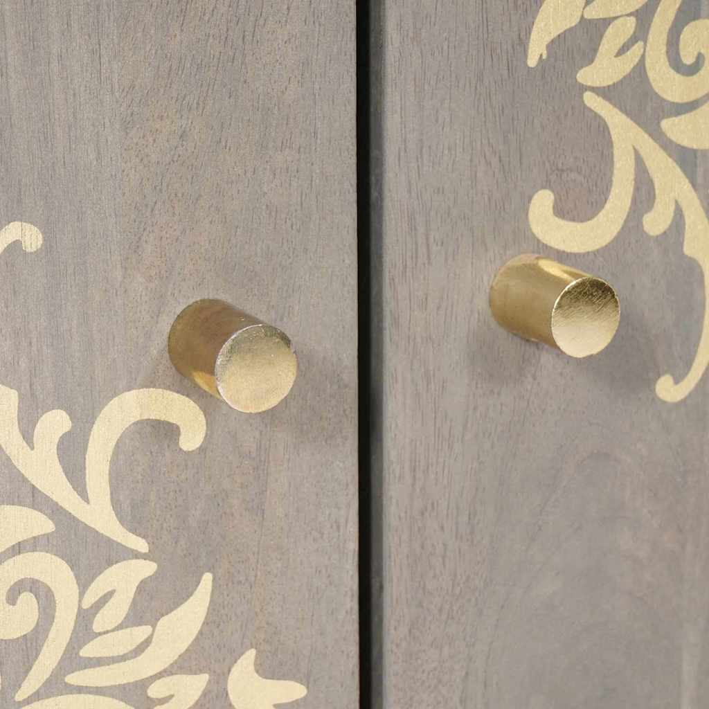 Sideboard Grå og Guld 60 x 33 x 75 cm Massivt mangotræ