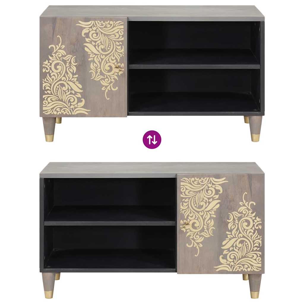 TV-skab med hylde med dør Grå 80 x 33 x 46 cm Massivt mangotræ