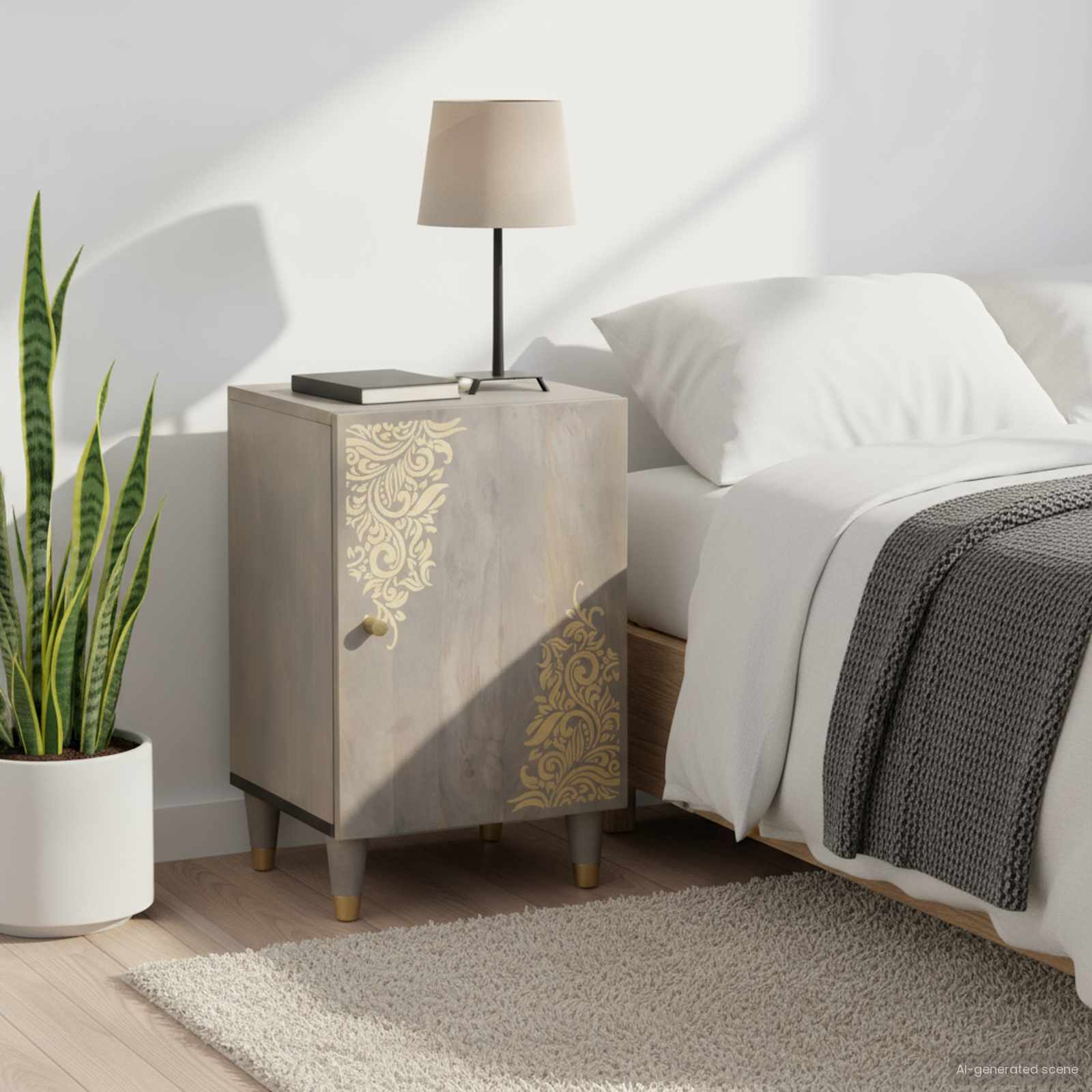 Badeværelsesskab med dør Grå 38 x 33 x 58 cm Massivt mangotræ billede