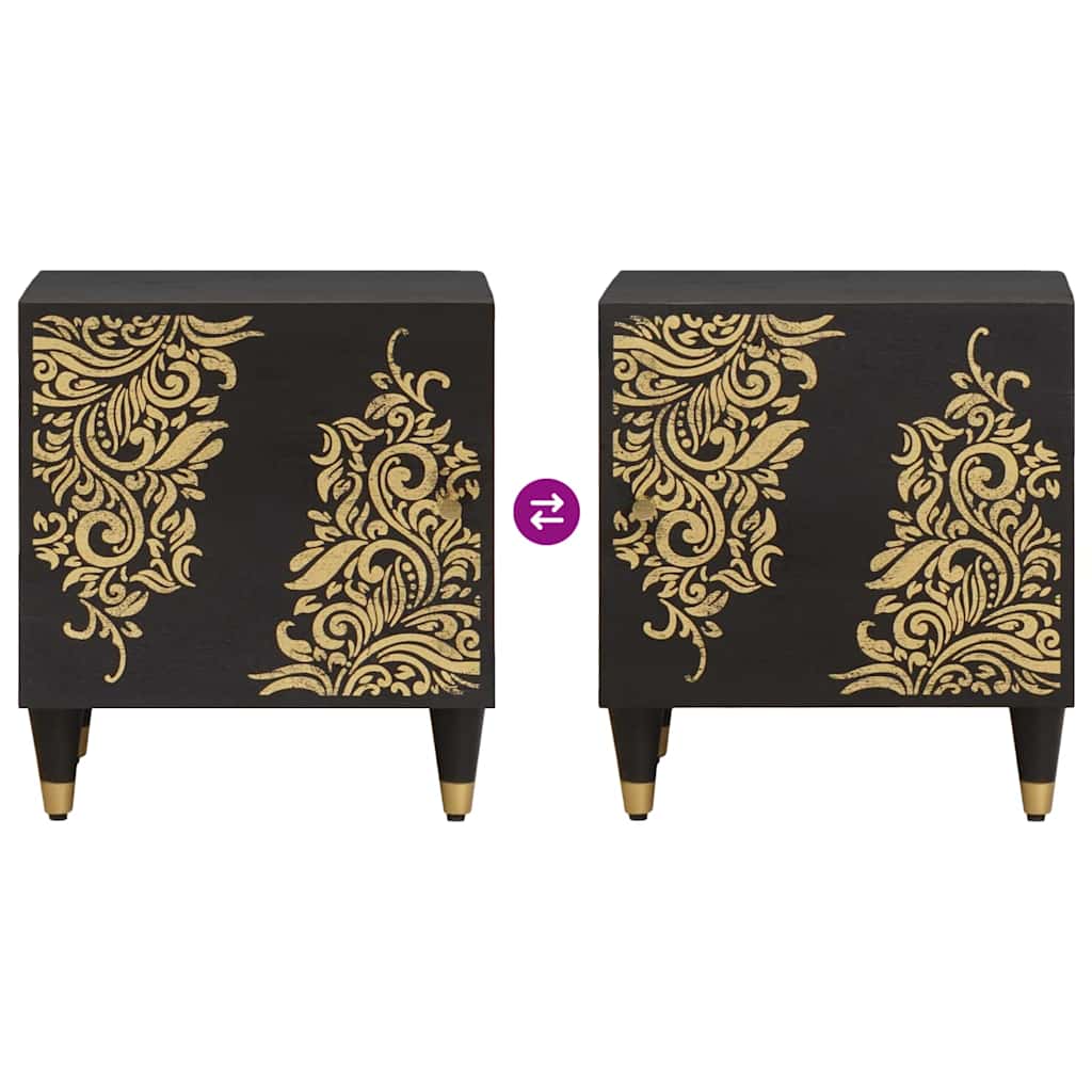 Sengebord med Dør Sort 40 x 33 x 46 cm Massivt mangotræ