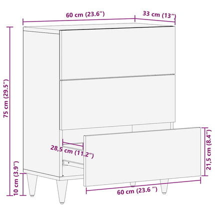 Sideboard Sort 60 x 33 x 75 cm Massivt mangotræ
