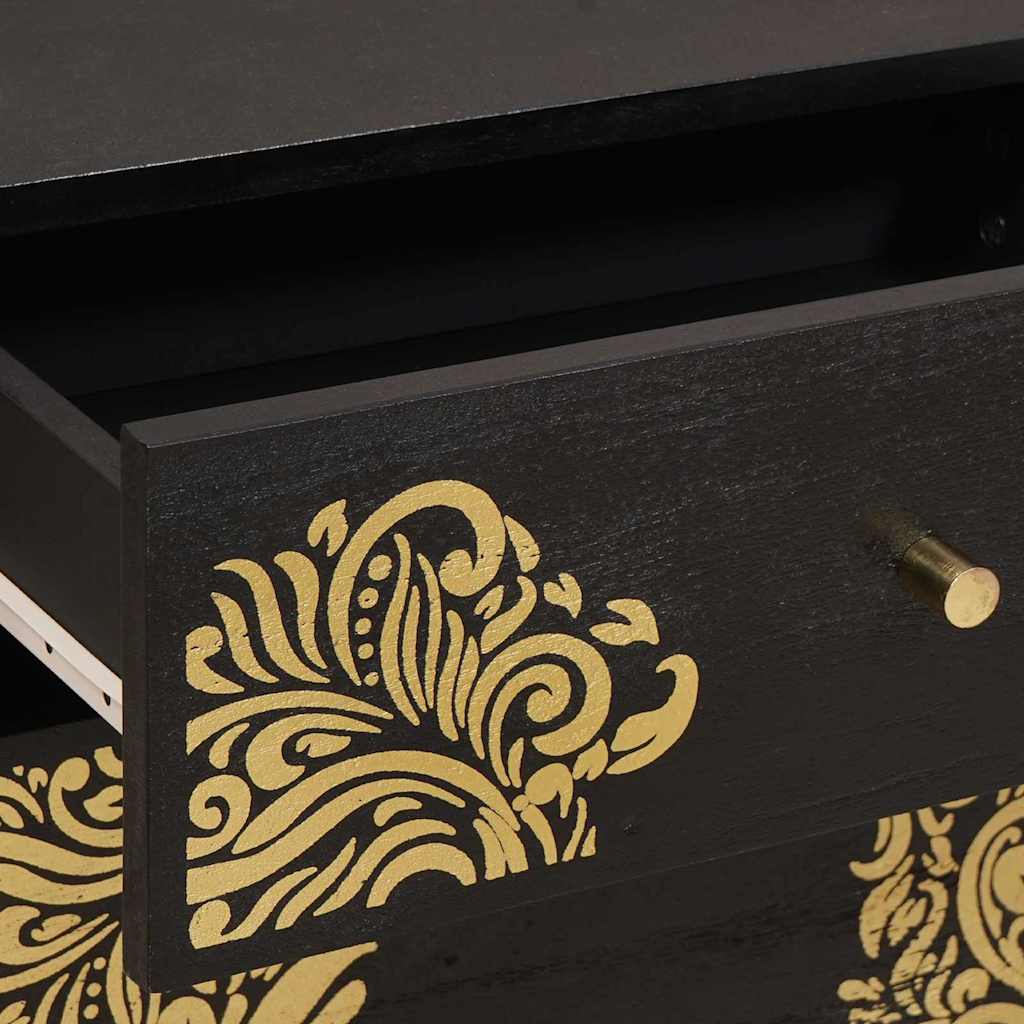 Sengebord med Dør Sort 50 x 33 x 60 cm Massivt mangotræ