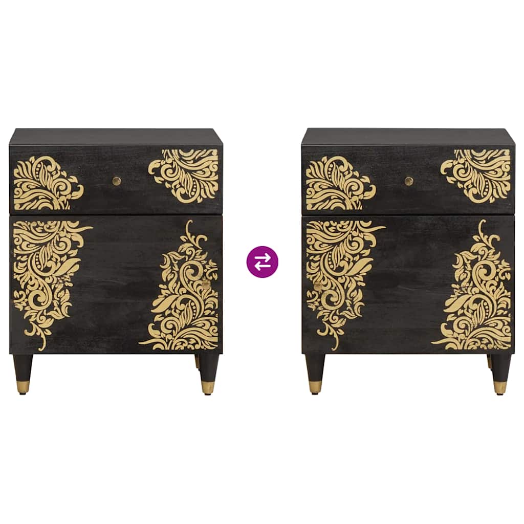 Sengebord med Dør Sort 50 x 33 x 60 cm Massivt mangotræ