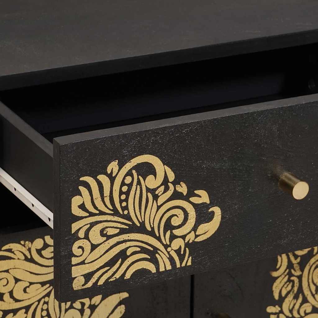 Sengebord med Dør Sort 50 x 33 x 60 cm Massivt mangotræ