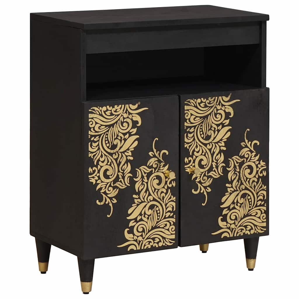 Sideboard med hylde Sort 60 x 33 x 75 cm Massivt mangotræ