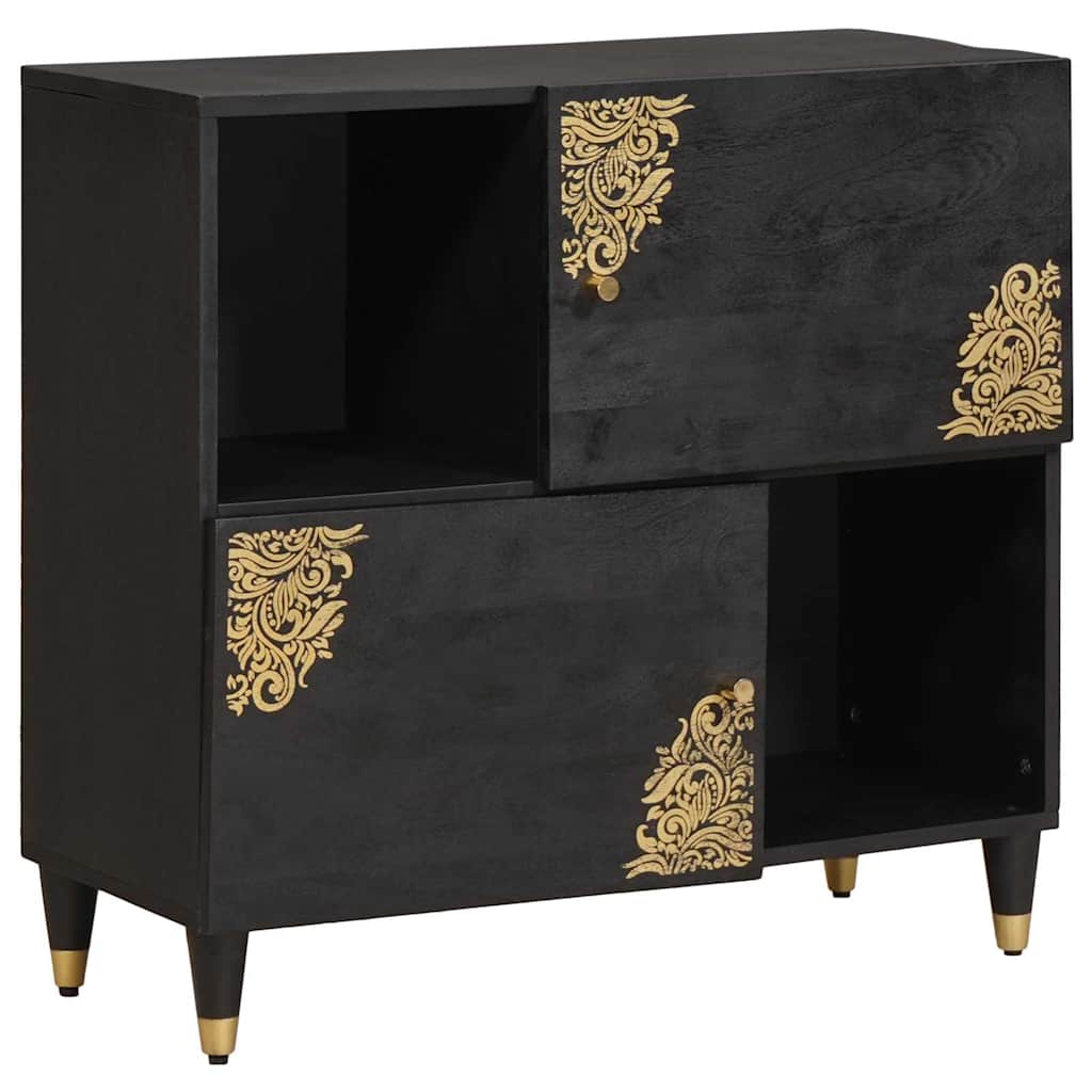 Sideboard med hylde Sort 80 x 33 x 75 cm Massivt mangotræ