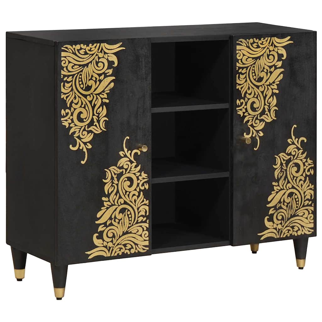 Sideboard med hylde Sort 90 x 33 x 75 cm Massivt mangotræ