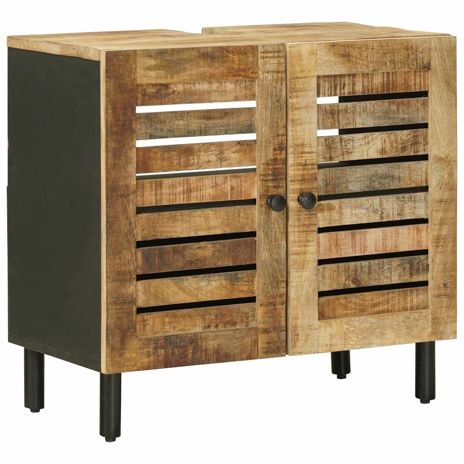 Vaskeskab med dør Brun og sort 62 x 33 x 58 cm Massivt mangotræ