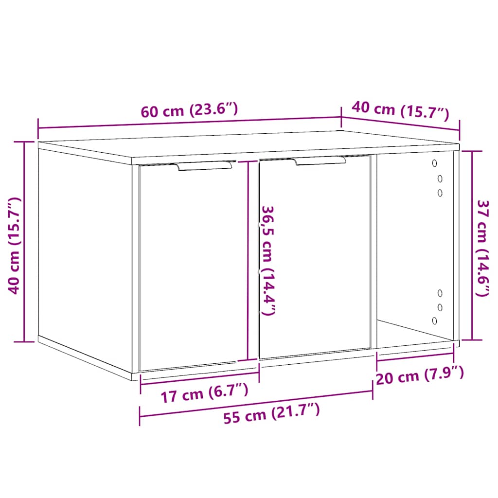 toiletskjuler kattebakke 60x40x40 cm konstrueret træ sonoma-eg