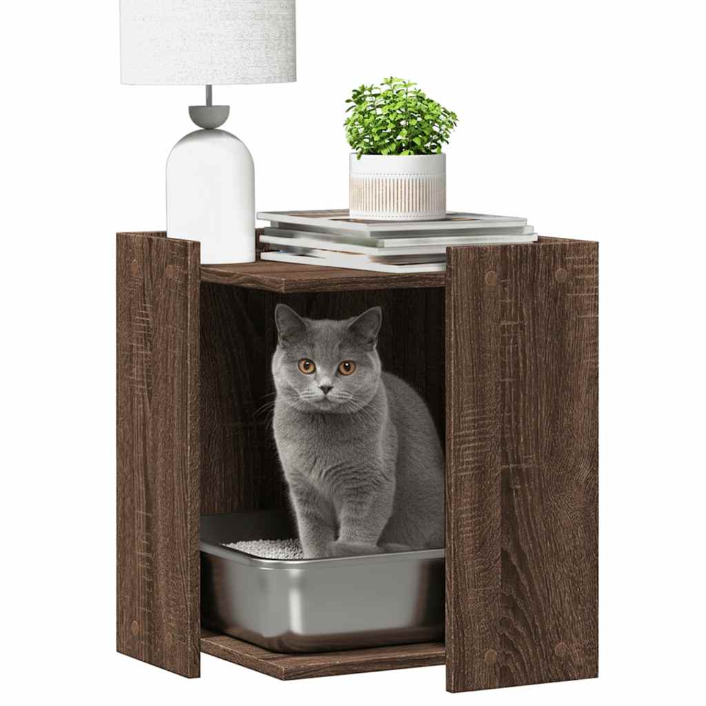 toiletskjuler kattebakke 42x42x51 cm konstrueret træ brunt eg
