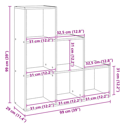bogreol/rumdeler 99x29x99cm 3niveauer konstrueret træ sonoma-eg