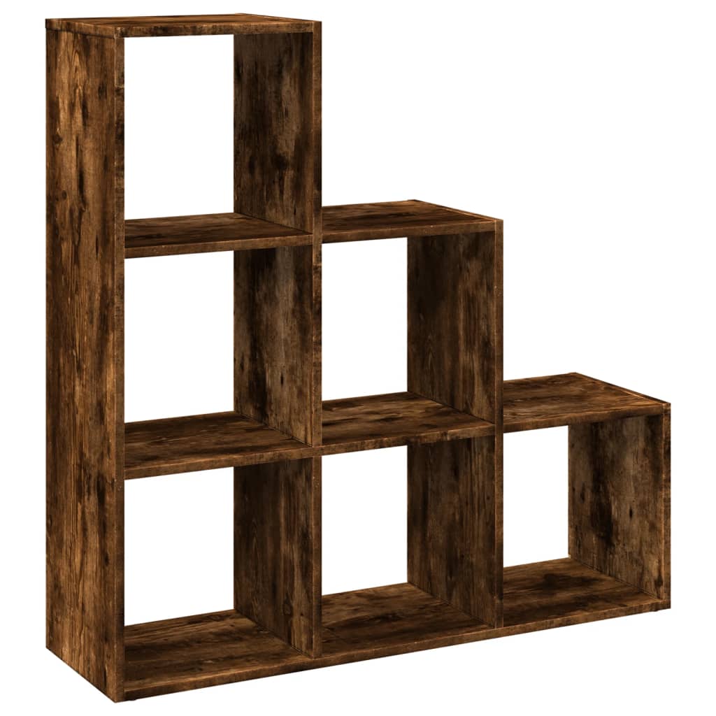 bogreol/rumdeler 99x29x99cm 3 niveauer konstrueret træ røget eg billede