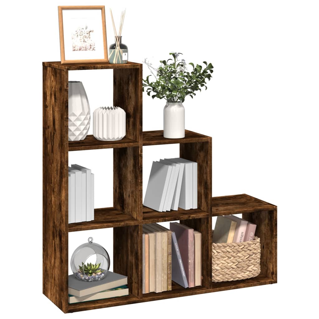 bogreol/rumdeler 99x29x99cm 3 niveauer konstrueret træ røget eg billede