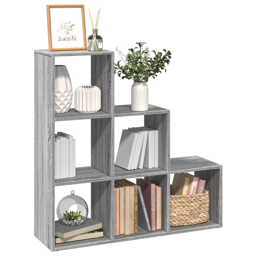 Bogreol/rumdeler i konstrueret træ - 99×29×99 cm, 3 niveauer, grå sonoma-eg