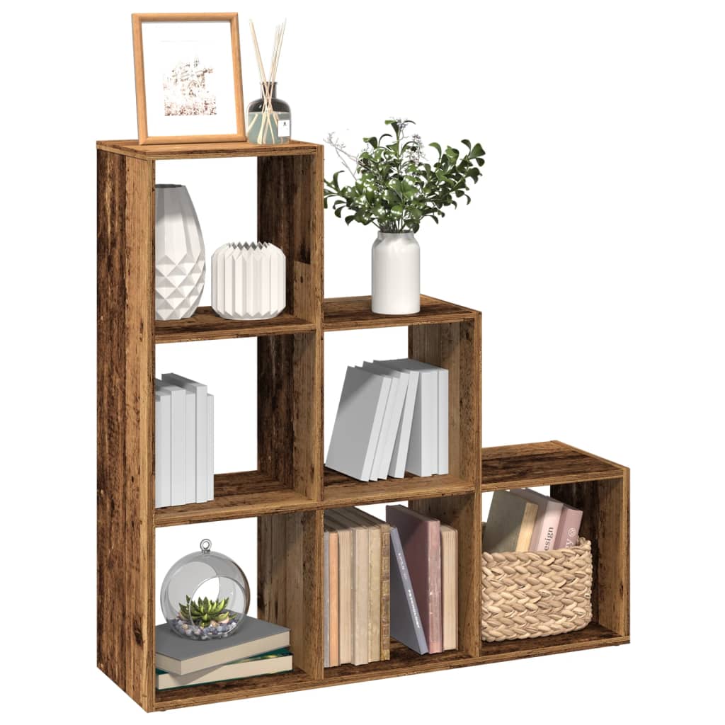 Bogreol/rumdeler i konstrueret træ - 99×29×99 cm, 3 niveauer, antikt træ