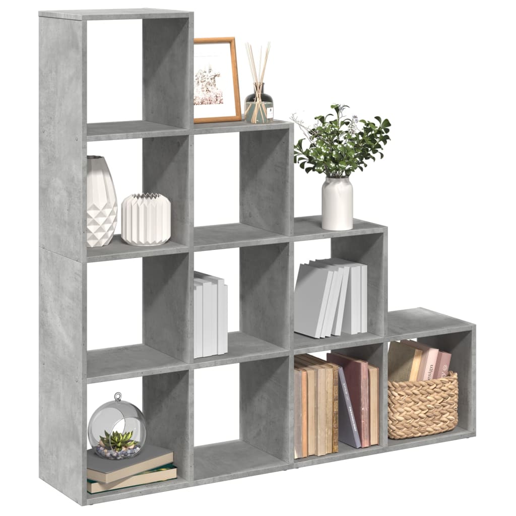 Bogreol/rumdeler i konstrueret træ - 131,5 × 29 × 131,5 cm, betongrå, 10 kuber