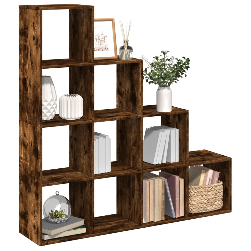 bogreol/rumdeler 131,5x29x131,5 cm konstrueret træ røget eg billede