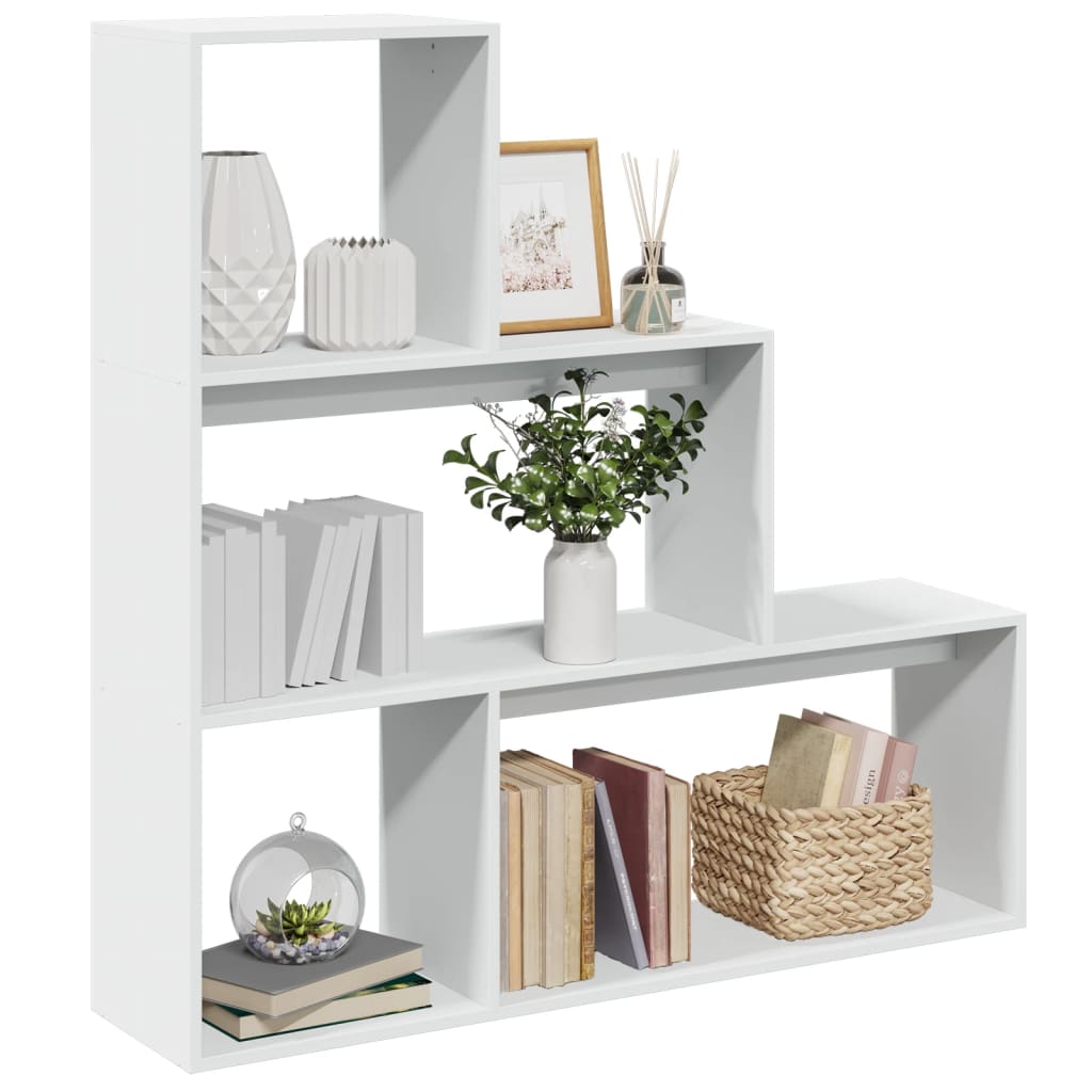 bogreol/rumdeler 123x29x123 cm 3 niveauer konstrueret træ hvid billede