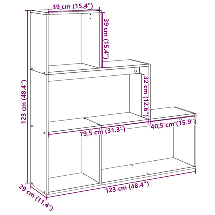 bogreol/rumdeler 123x29x123 cm 3 niveauer konstrueret træ sort