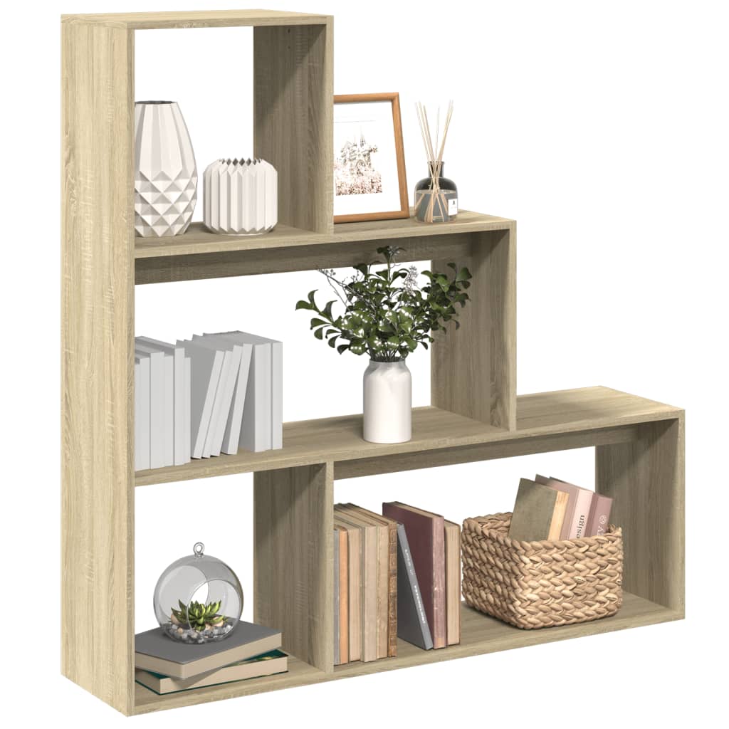 bogreol/rumdeler 123x29x123 cm 3 niveauer konstrueret træ billede