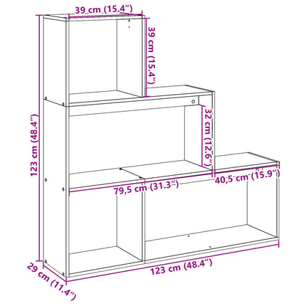 bogreol/rumdeler 123x29x123 cm 3 niveauer konstrueret træ