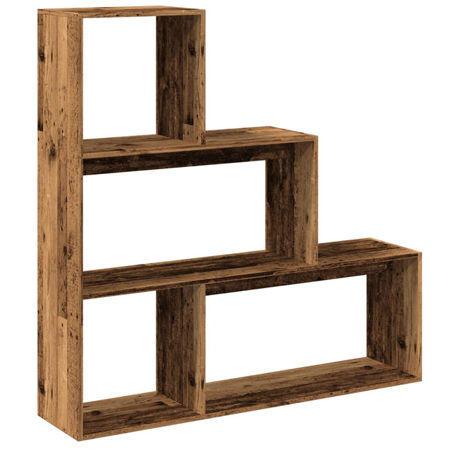 bogreol/rumdeler 123x29x123 cm 3 niveauer konstrueret træ