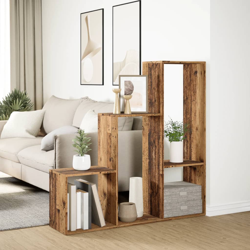 bogreol/rumdeler 123x29x123 cm 3 niveauer konstrueret træ