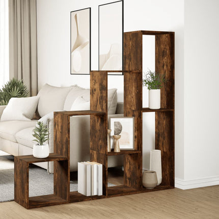 bogreol/rumdeler 143,5x29x143,5 cm konstrueret træ røget eg