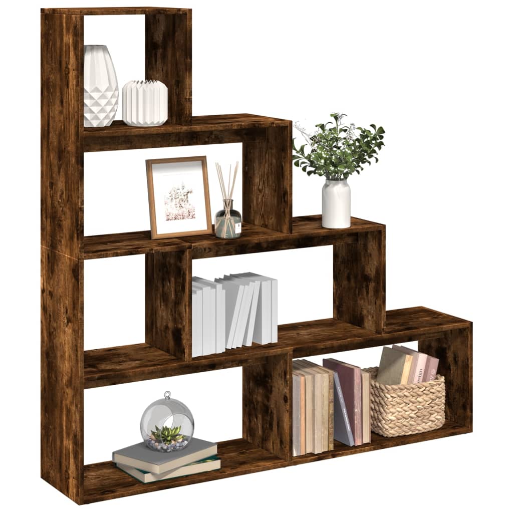 bogreol/rumdeler 143,5x29x143,5 cm konstrueret træ røget eg billede