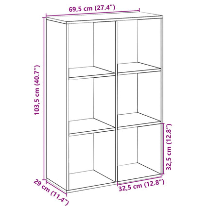 bogreol/rumdeler 69,5x29x103,5 cm konstrueret træ sonoma-eg