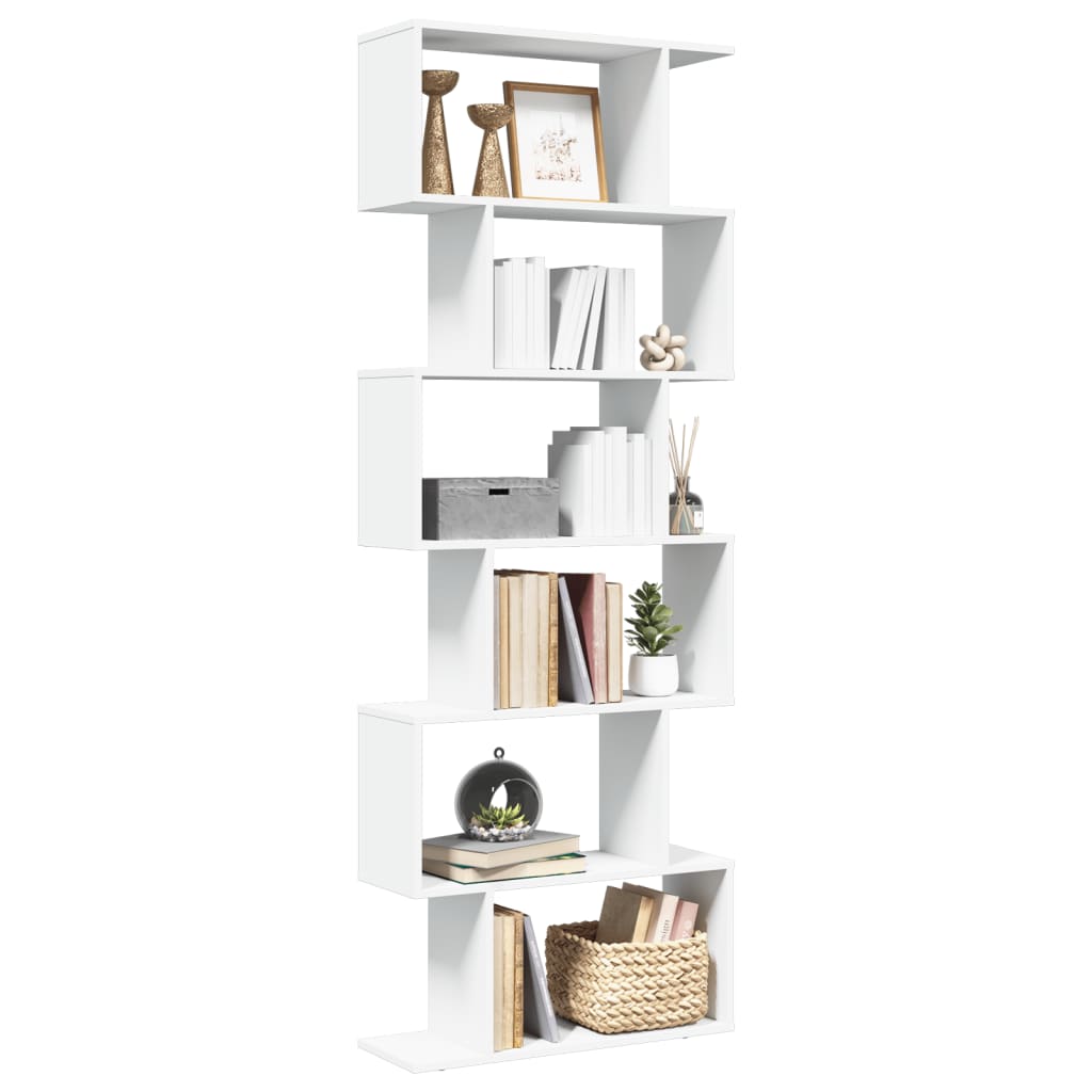 bogreol/rumdeler 70x24x193 cm 6 niveauer konstrueret træ hvid billede