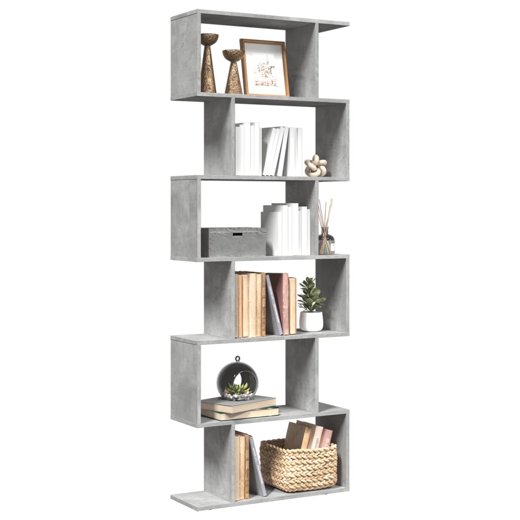 bogreol/rumdeler 70x24x193cm 6niveauer konstrueret træ betongrå billede