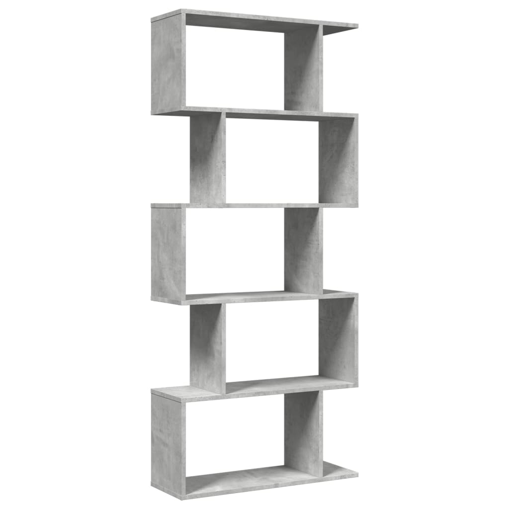 bogreol/rumdeler 70x24x161cm 5niveauer konstrueret træ betongrå billede