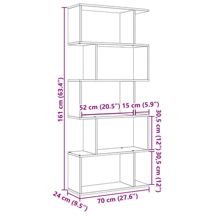 bogreol/rumdeler 70x24x161cm 5niveauer konstrueret træ betongrå