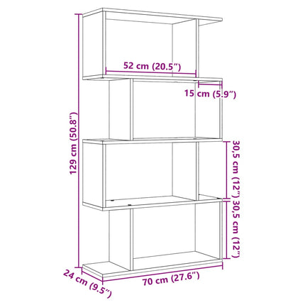bogreol/rumdeler 70x24x129cm 4niveauer konstrueret træ betongrå