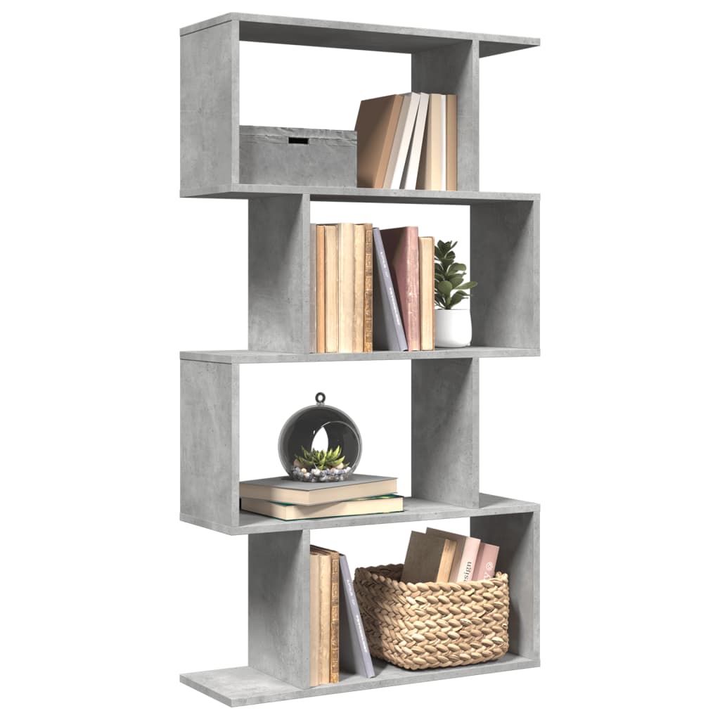 bogreol/rumdeler 70x24x129cm 4niveauer konstrueret træ betongrå billede