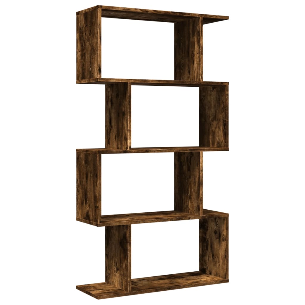 bogreol/rumdeler 70x24x129cm 4niveauer konstrueret træ røget eg billede