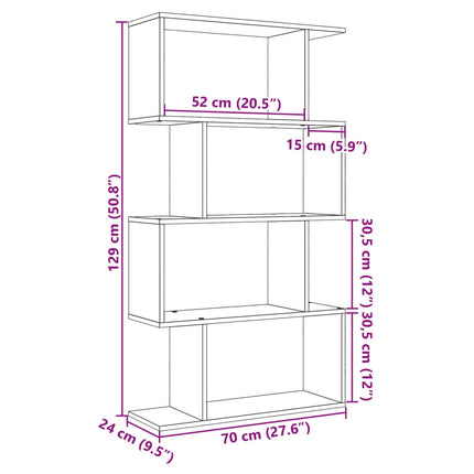 bogreol/rumdeler 70x24x129cm 4niveauer konstrueret træ røget eg
