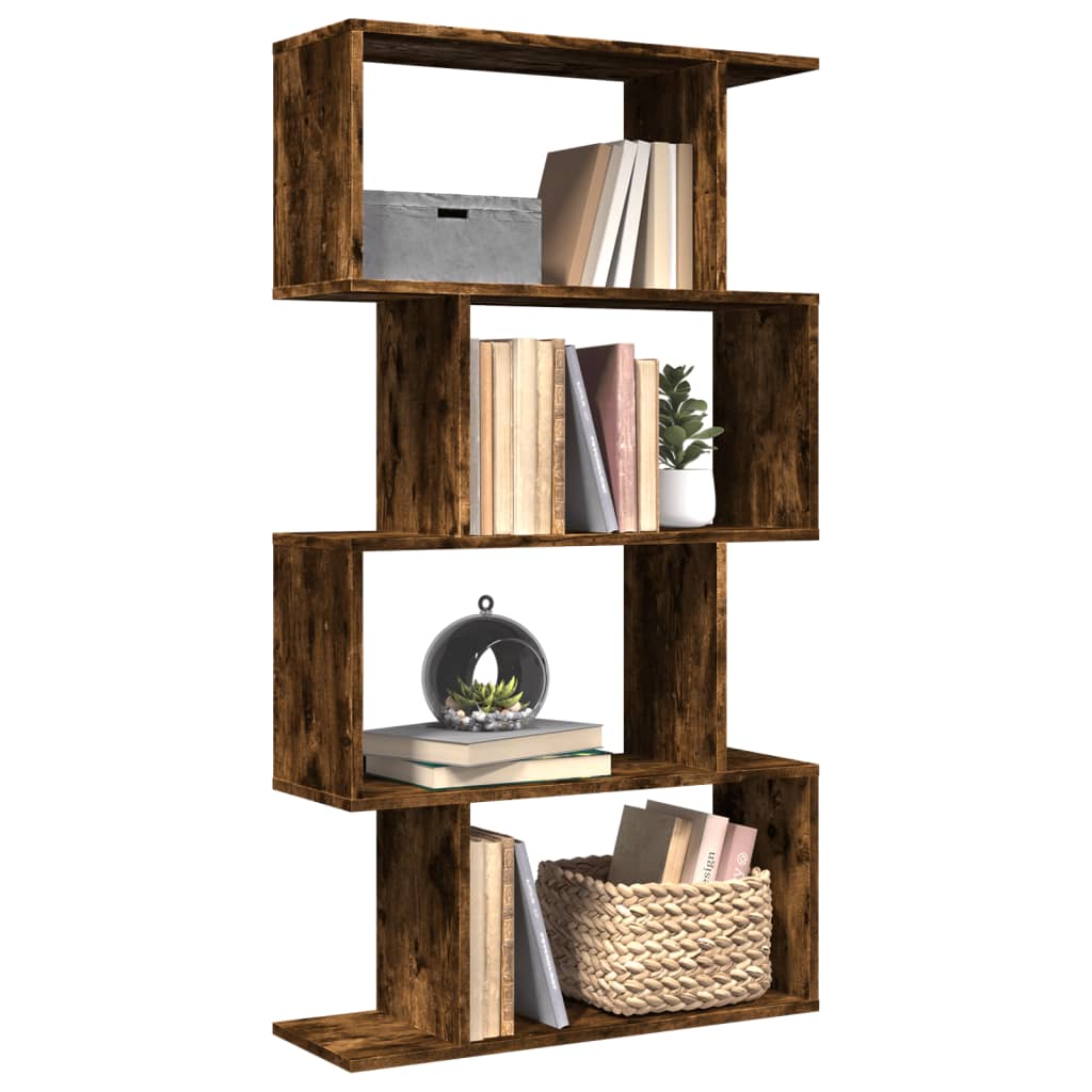 bogreol/rumdeler 70x24x129cm 4niveauer konstrueret træ røget eg billede