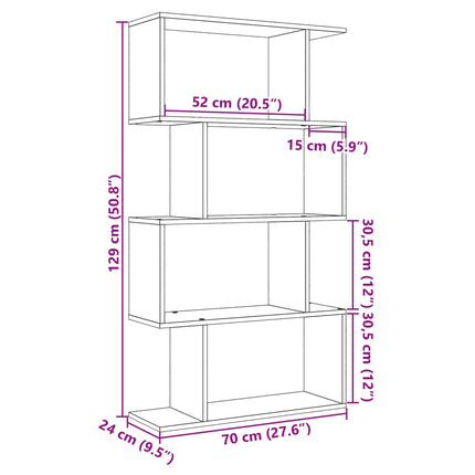 bogreol/rumdeler 70x24x129 cm 4 niveauer konstrueret træ