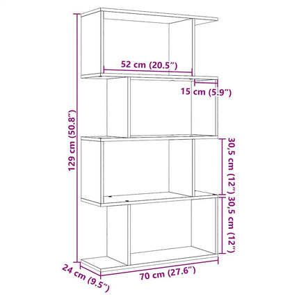 bogreol/rumdeler 70x24x129cm 4 niveauer konstrueret træ kunsteg