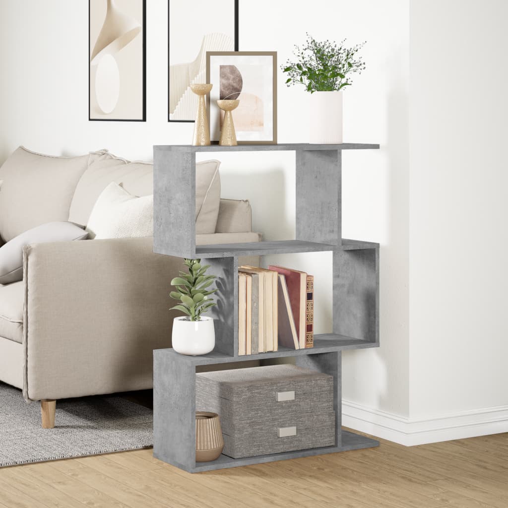bogreol/rumdeler 70x24x97 cm 3niveauer konstrueret træ betongrå