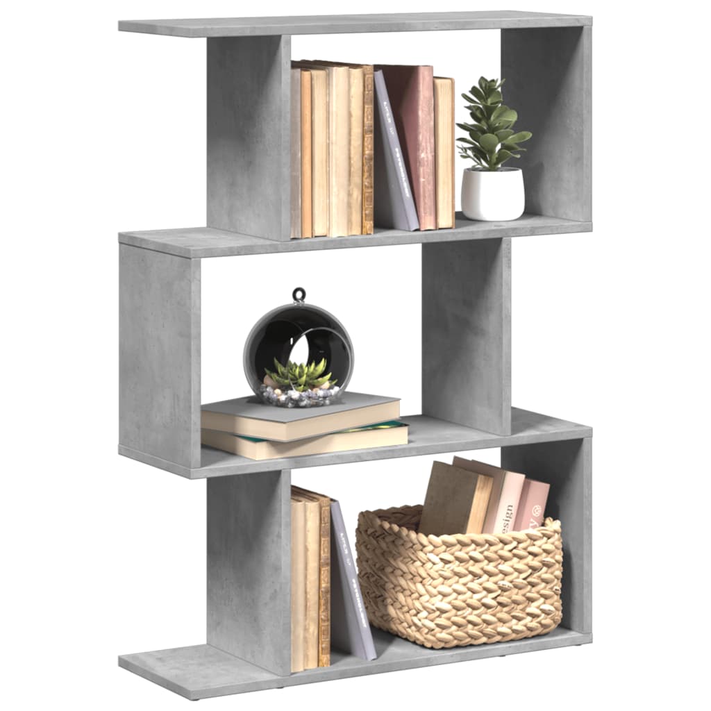 bogreol/rumdeler 70x24x97 cm 3niveauer konstrueret træ betongrå