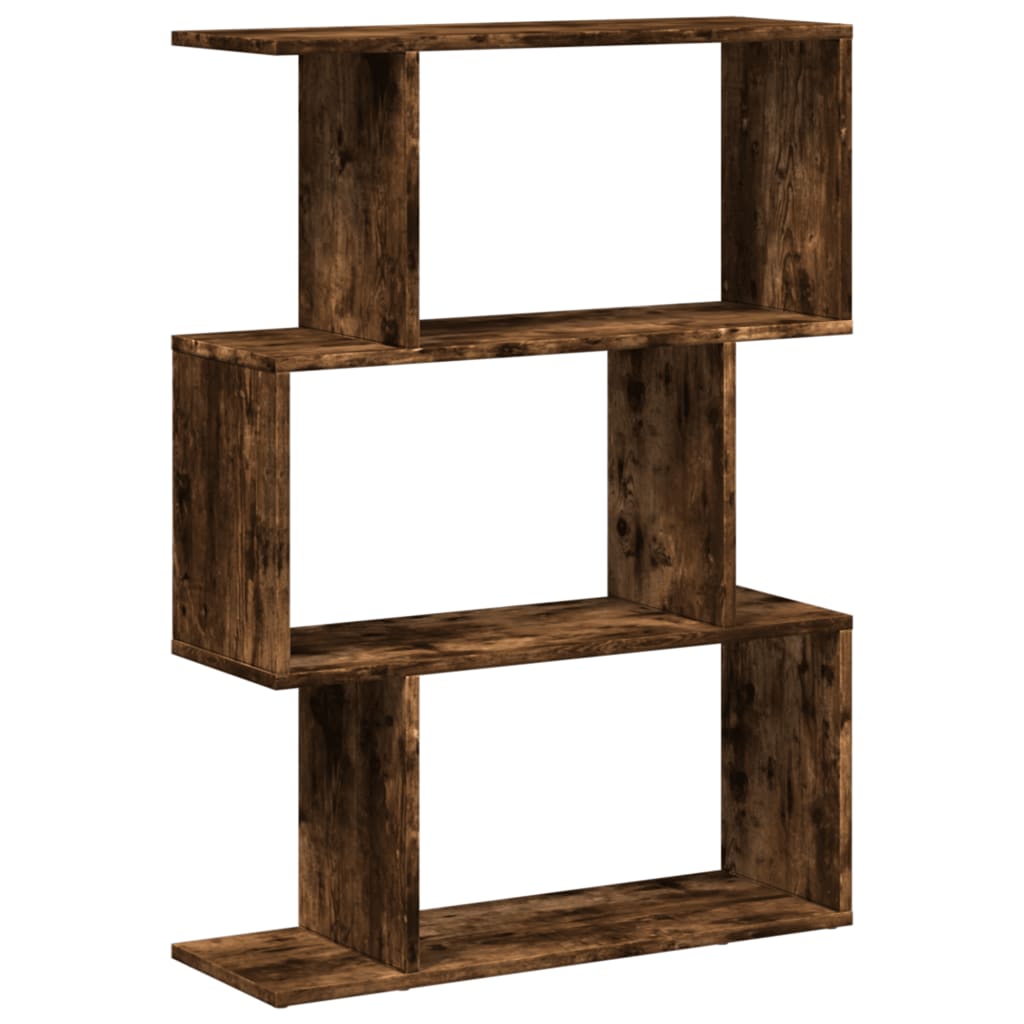 bogreol/rumdeler 70x24x97cm 3 niveauer konstrueret træ røget eg billede